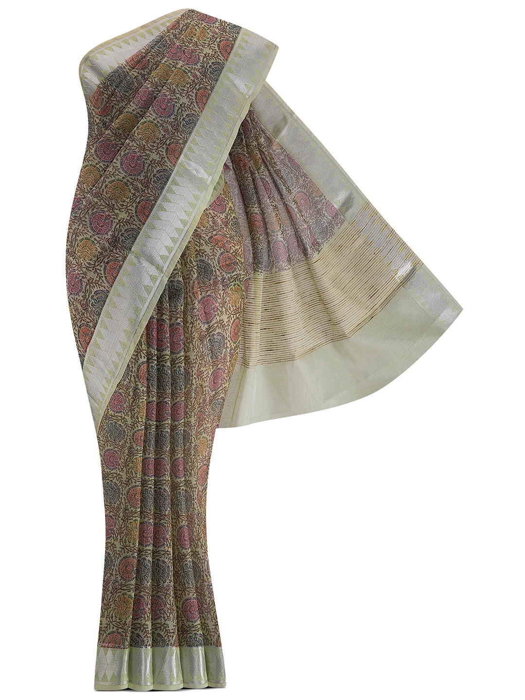 

Nalli Next Green & Silver-Toned Ethnic Motifs Zari Cotton Linen Saree