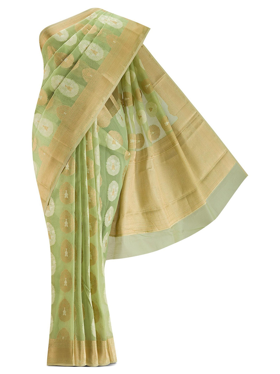 

Nalli Next Green & Gold-Toned Ethnic Motifs Zari Pure Cotton Saree