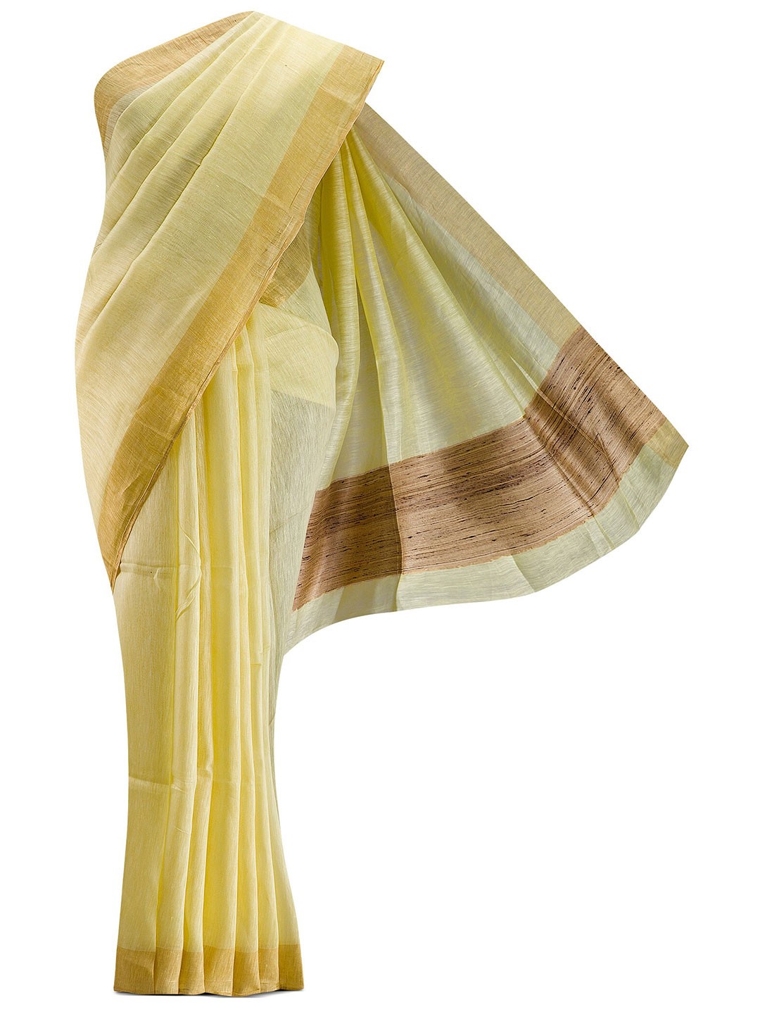 

Nalli Next Yellow & Gold-Toned Striped Zari Pure Cotton Saree