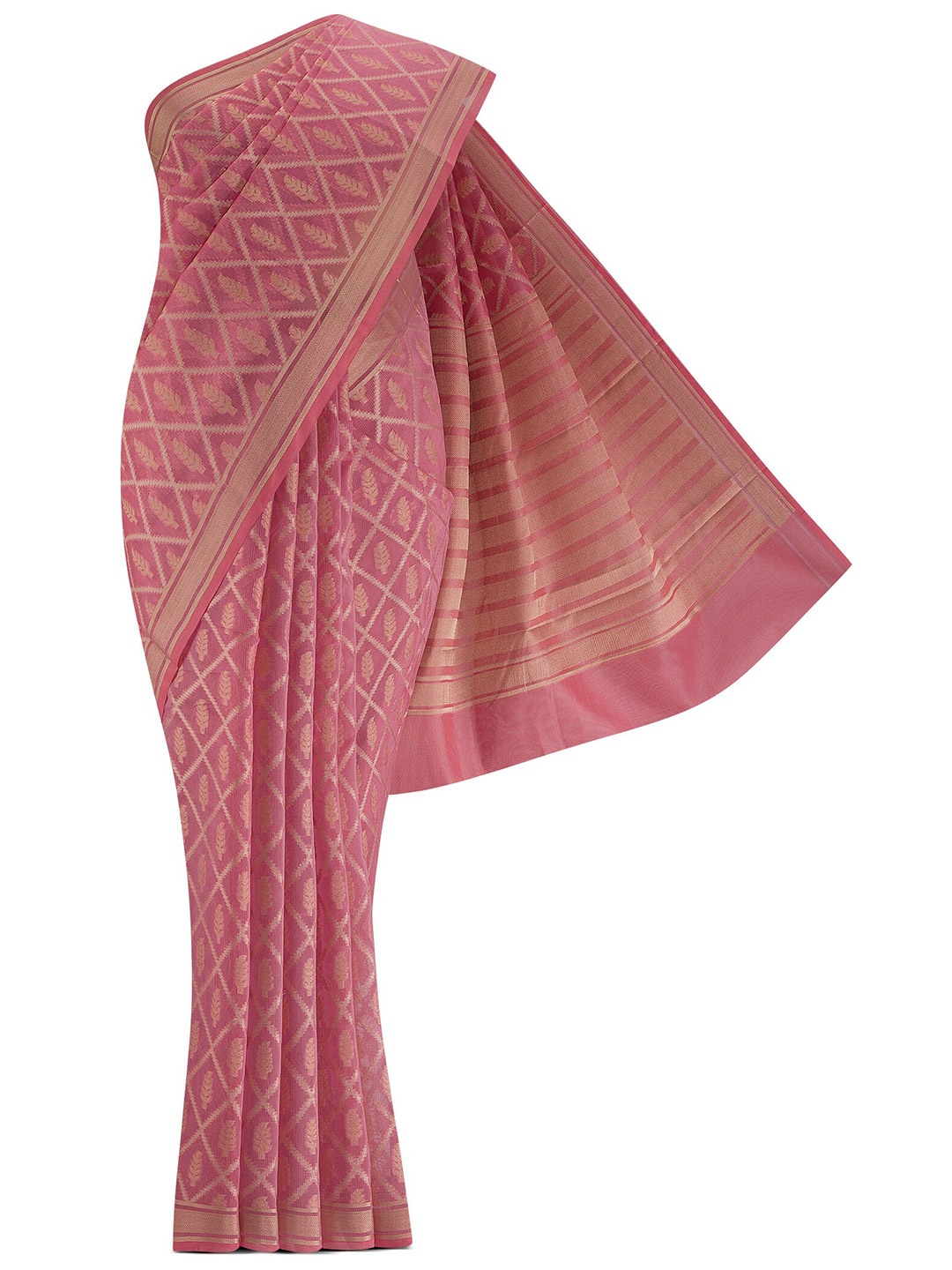 

Nalli Next Pink & Gold-Toned Woven Design Zari Pure Cotton Saree