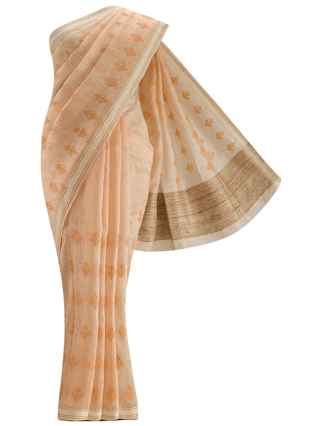 

Nalli Next Peach-Colour Ethnic Motifs Embroidered Pure Linen Saree