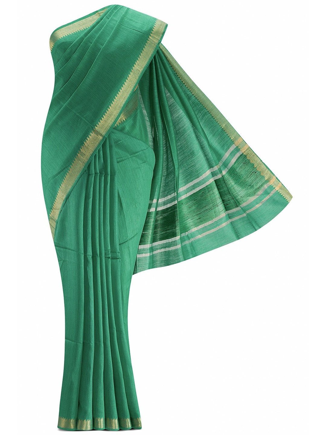 

Nalli Next Green & Gold-Toned Woven Design Linen Saree