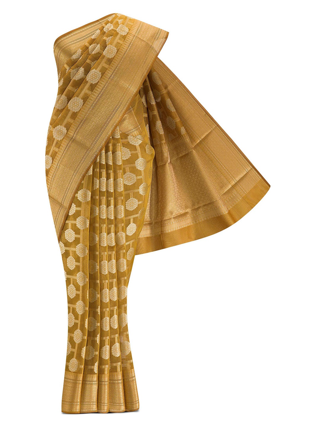 

Nalli Next Mustard & Cream-Coloured Woven Design Pure Cotton Kota Saree