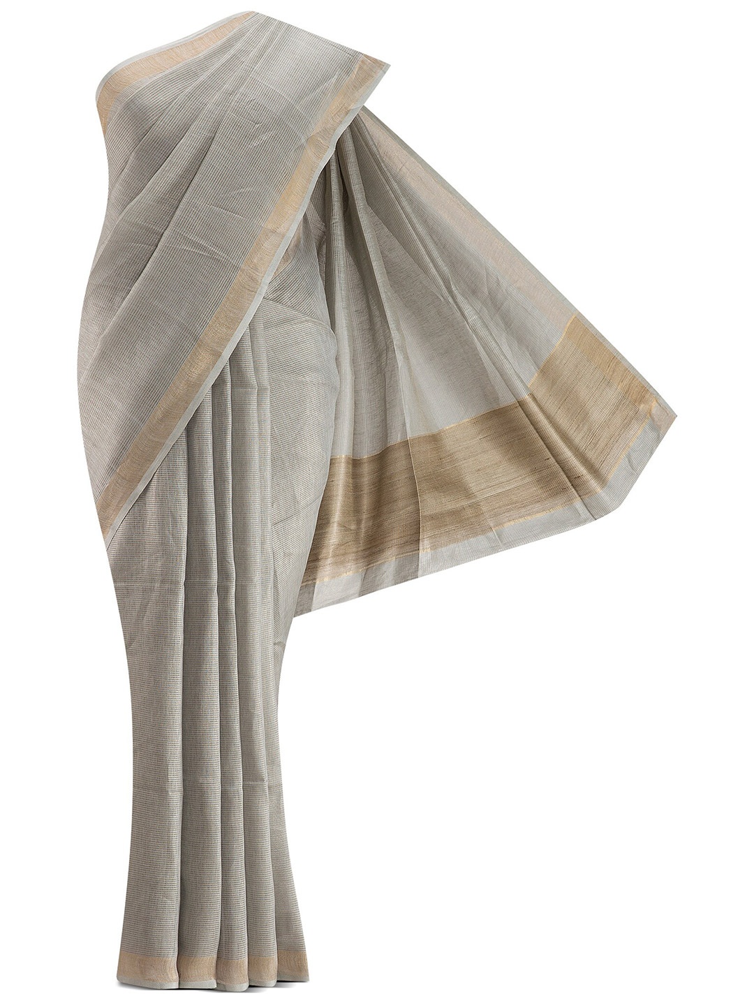 

Nalli Next Grey & Gold-Toned Striped Pure Linen Saree