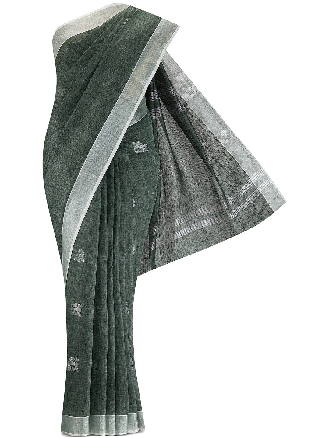 

Nalli Next Green & Silver-Toned Woven Design Pure Linen Saree