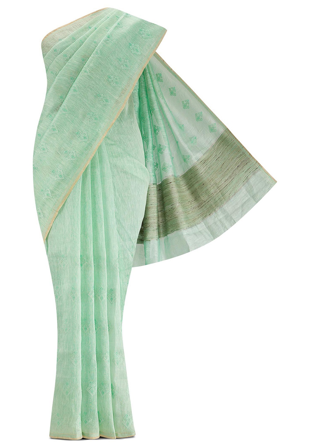 

Nalli Next Green & Gold-Toned Embellished Linen Blend Saree
