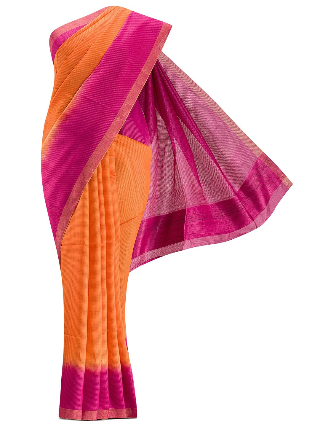 

Nalli Next Orange & Pink Colourblocked Pure Linen Saree