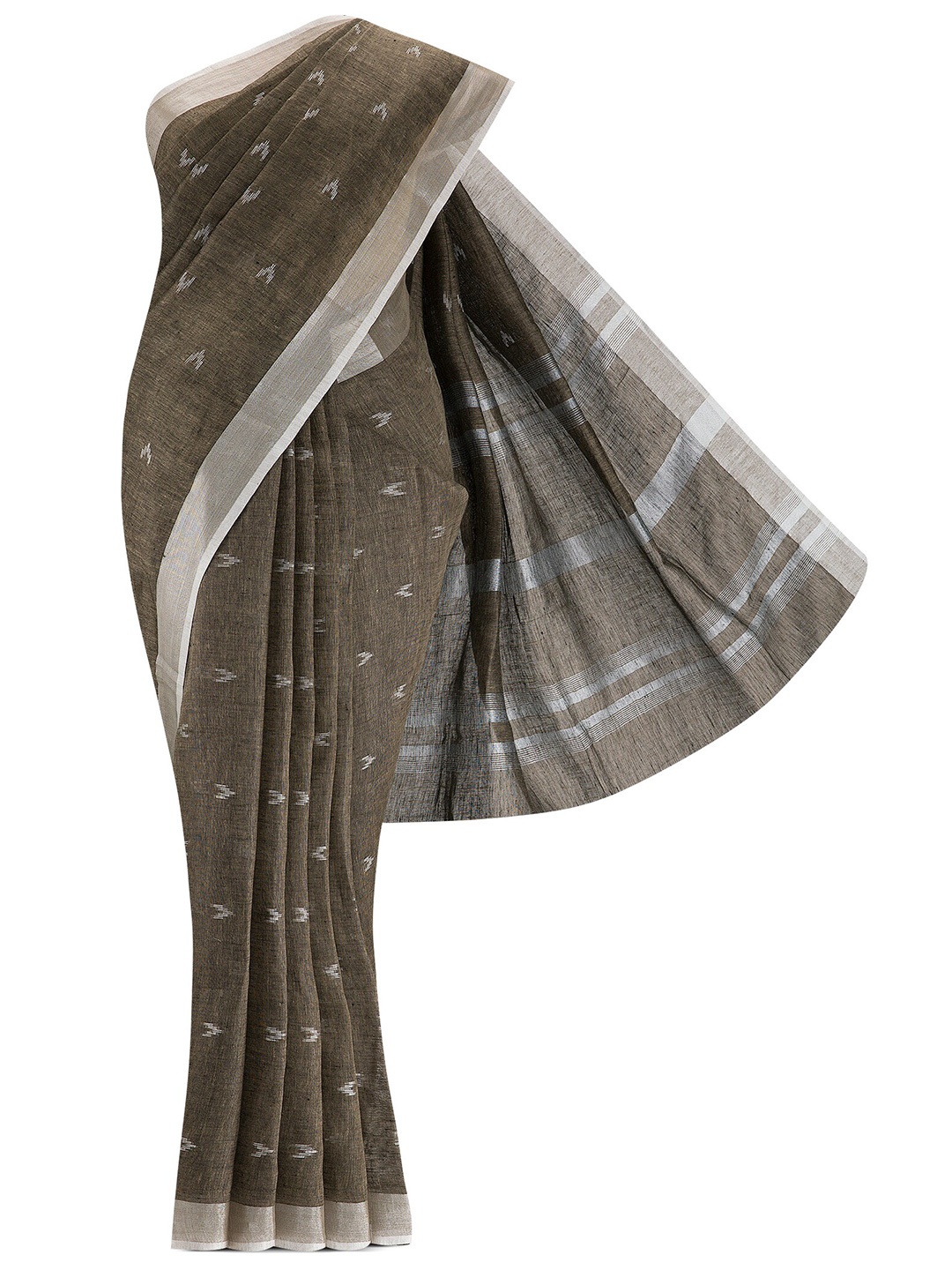 

Nalli Next Charcoal & White Ethnic Motifs Pure Linen Saree