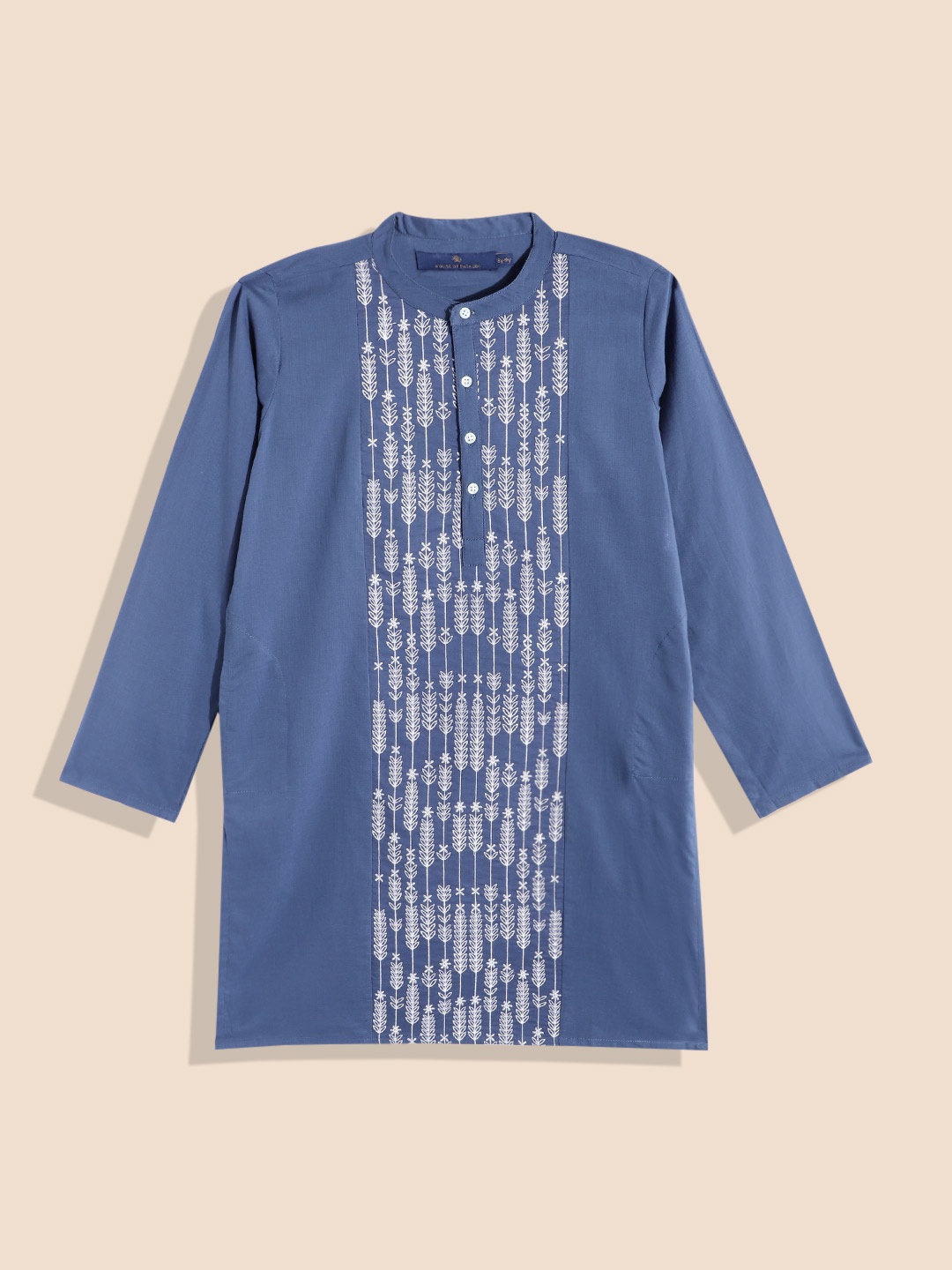 

House of Pataudi Boys Embroidered Pure Cotton Rozana Kurta, Blue