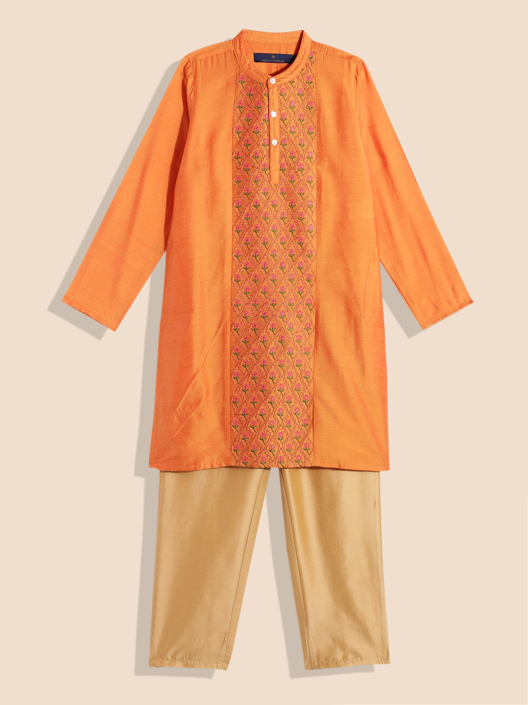 

House of Pataudi Boys Embroidered Kurta Set, Orange