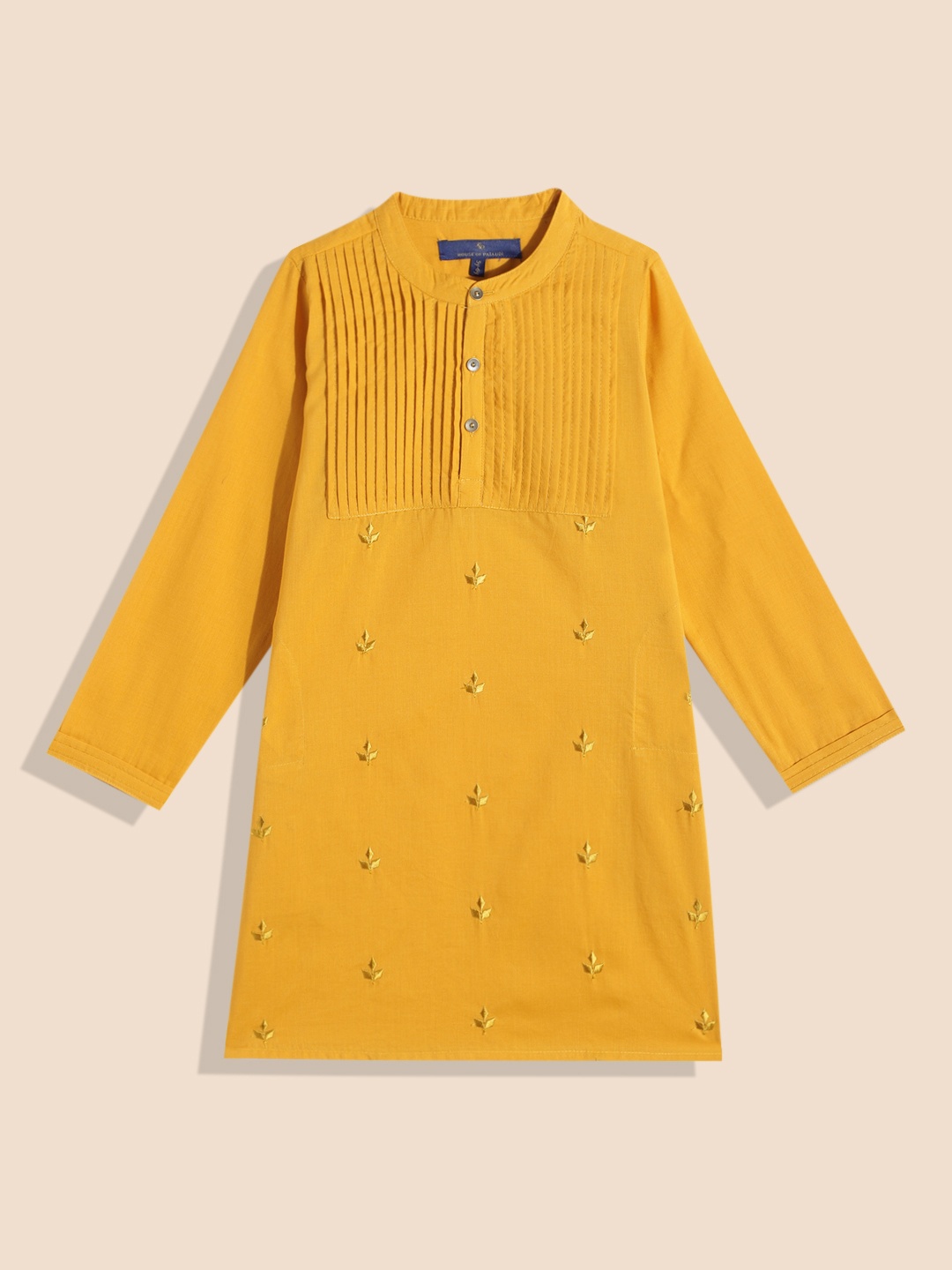 

House of Pataudi Boys Embroidered Rozana Pure Cotton Kurta, Yellow