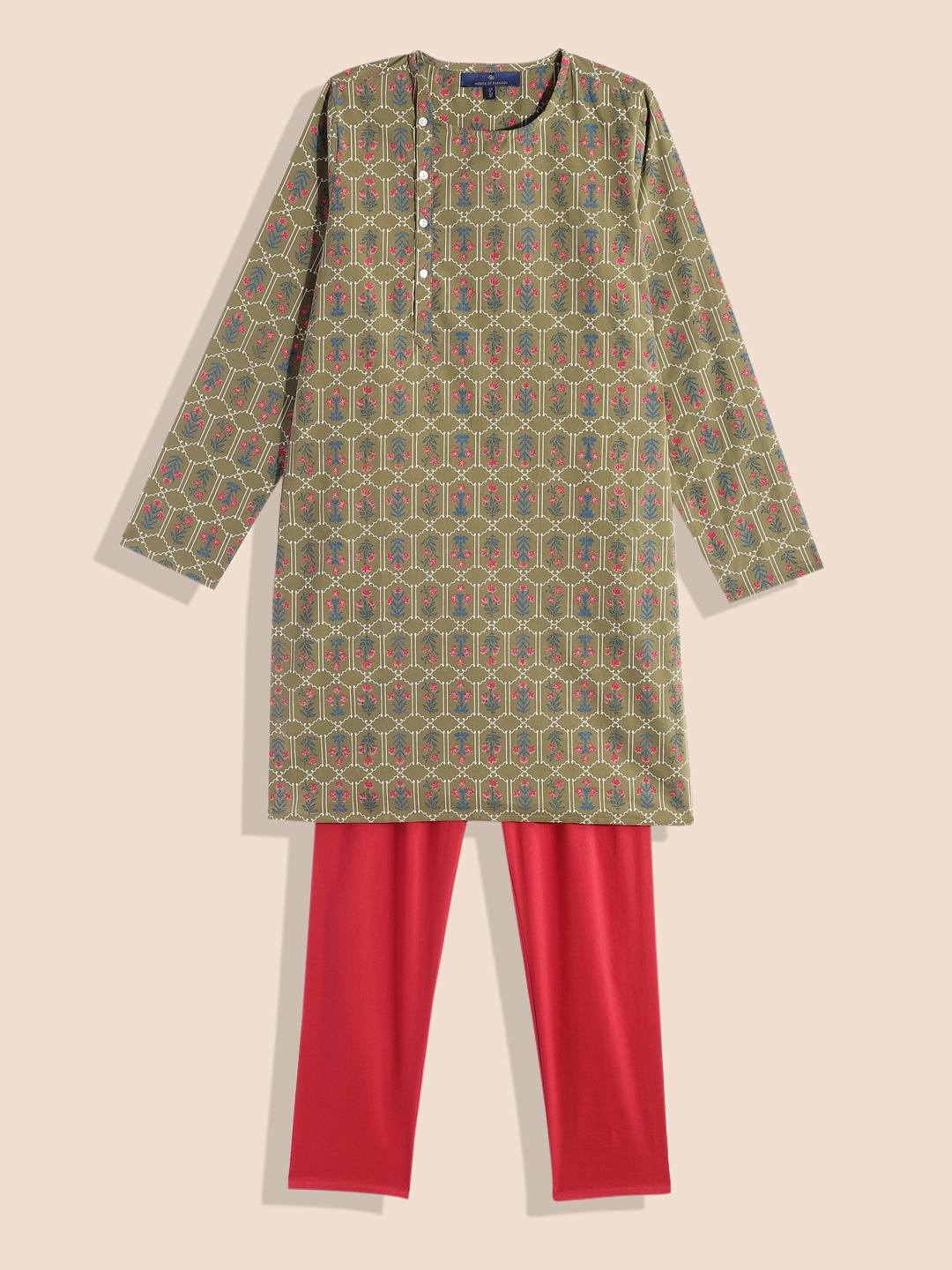 

House of Pataudi Boys Printed Kurta with Pyjamas, Green
