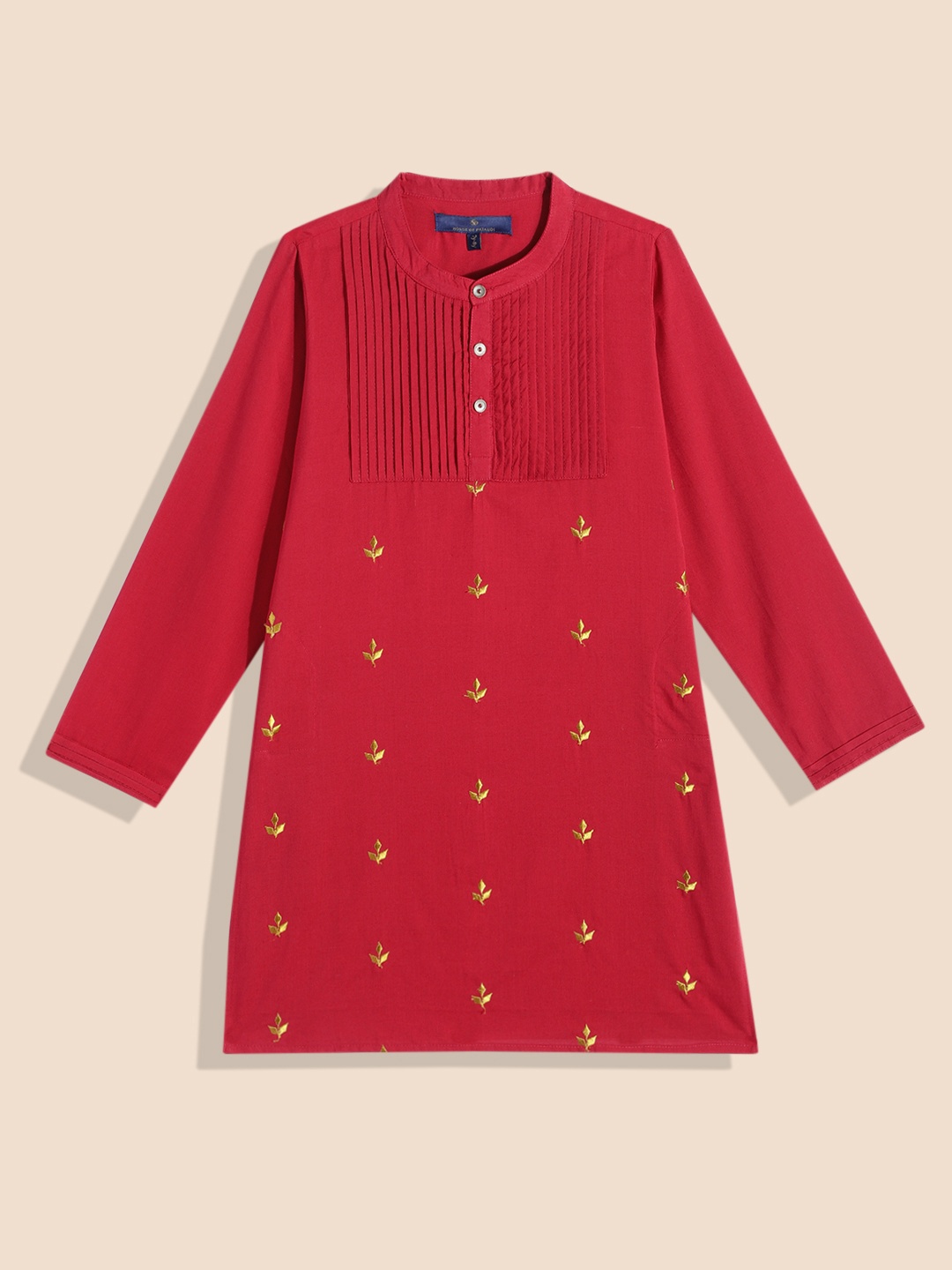 

House of Pataudi Boys Embroidered Rozana Pure Cotton Kurta, Red