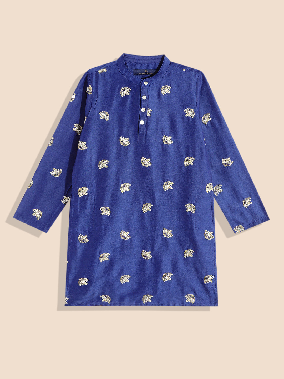 

House of Pataudi Boys Embroidered A-Line Kurta, Blue