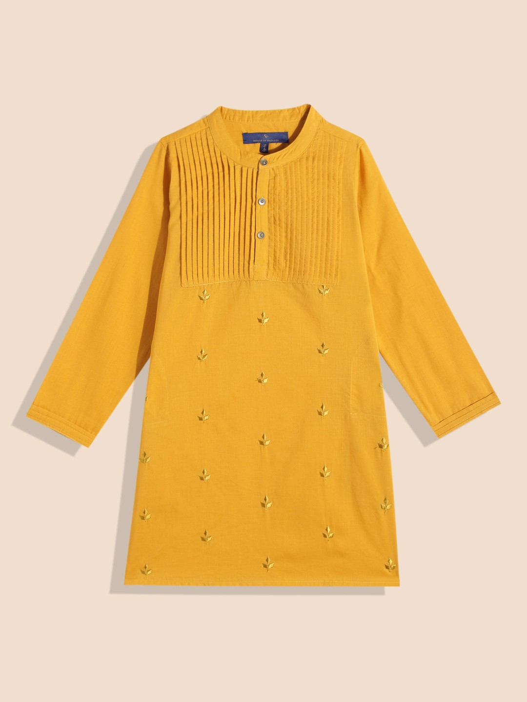 

House of Pataudi Boys Embroidered Rozana Pure Cotton Kurta, Yellow