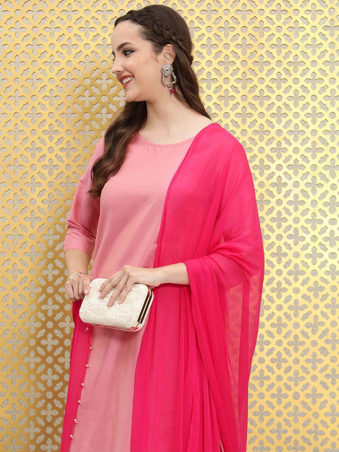 

Ode by House of Pataudi Women Fuchsia Pink Solid Dupatta