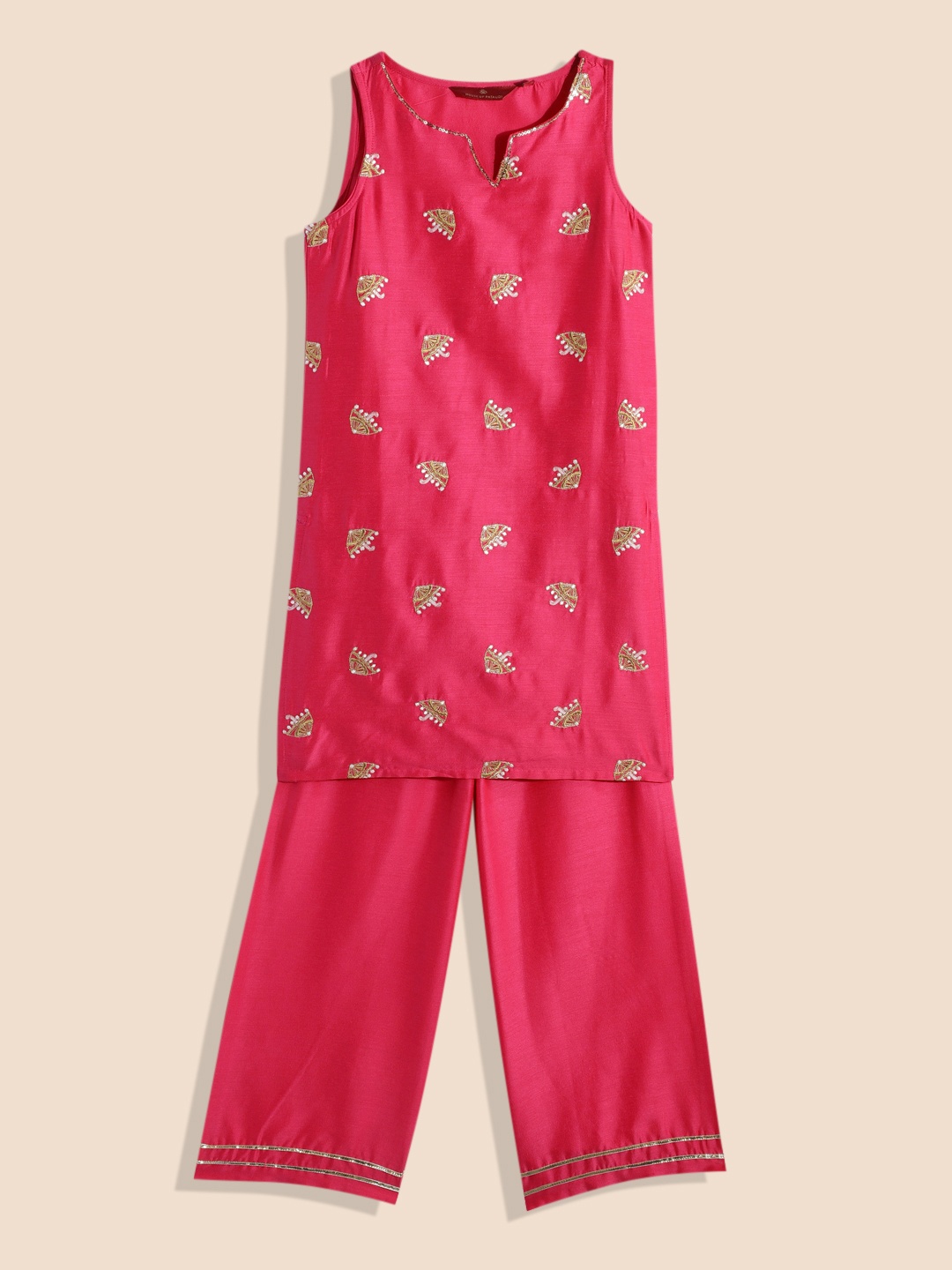 

House of Pataudi Rozana Girls Ethnic Motifs Embroidered Thread Work Kurta with Palazzos, Fuchsia