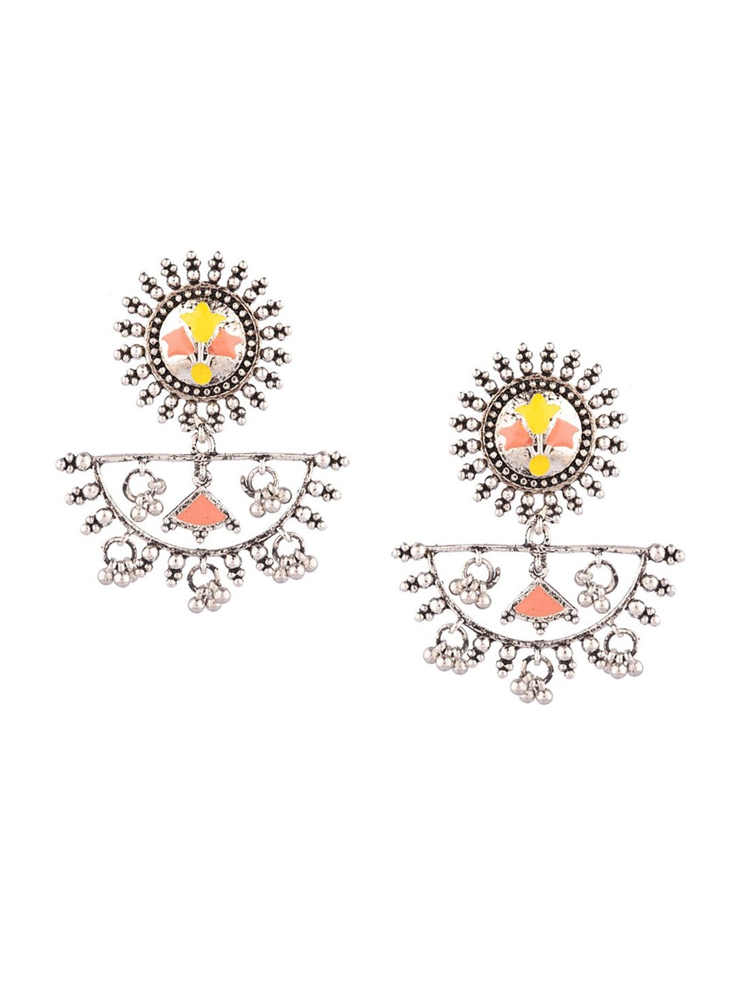 

Efulgenz Silver-Toned & Yellow Floral Chandbalis Earrings