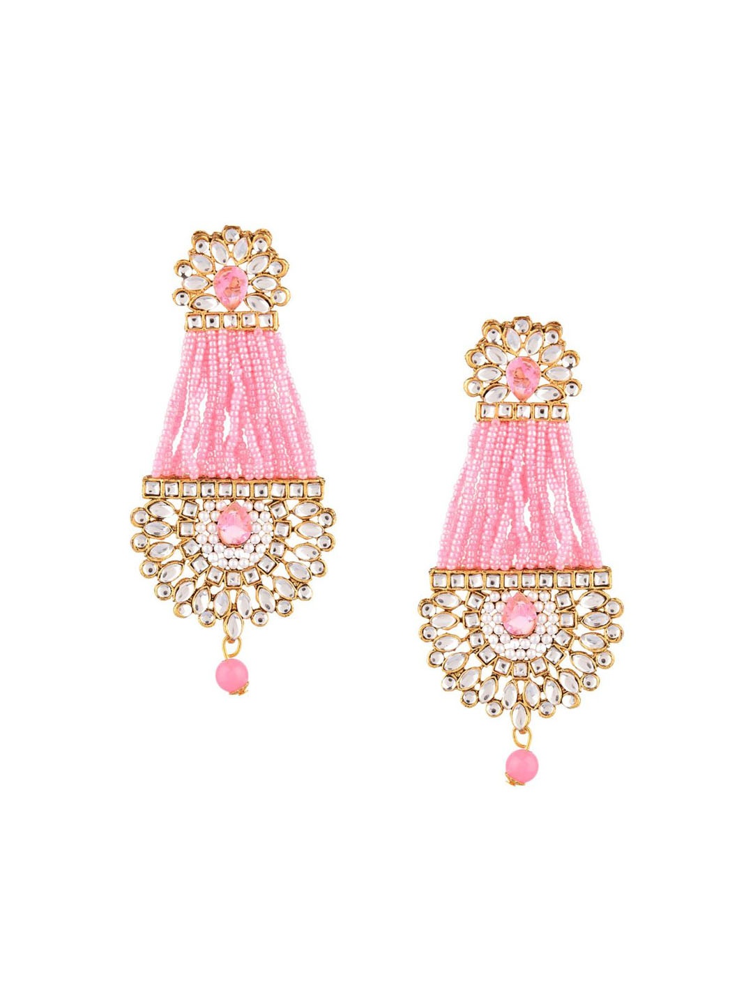

Efulgenz Pink & Gold-Toned Floral Drop Earrings