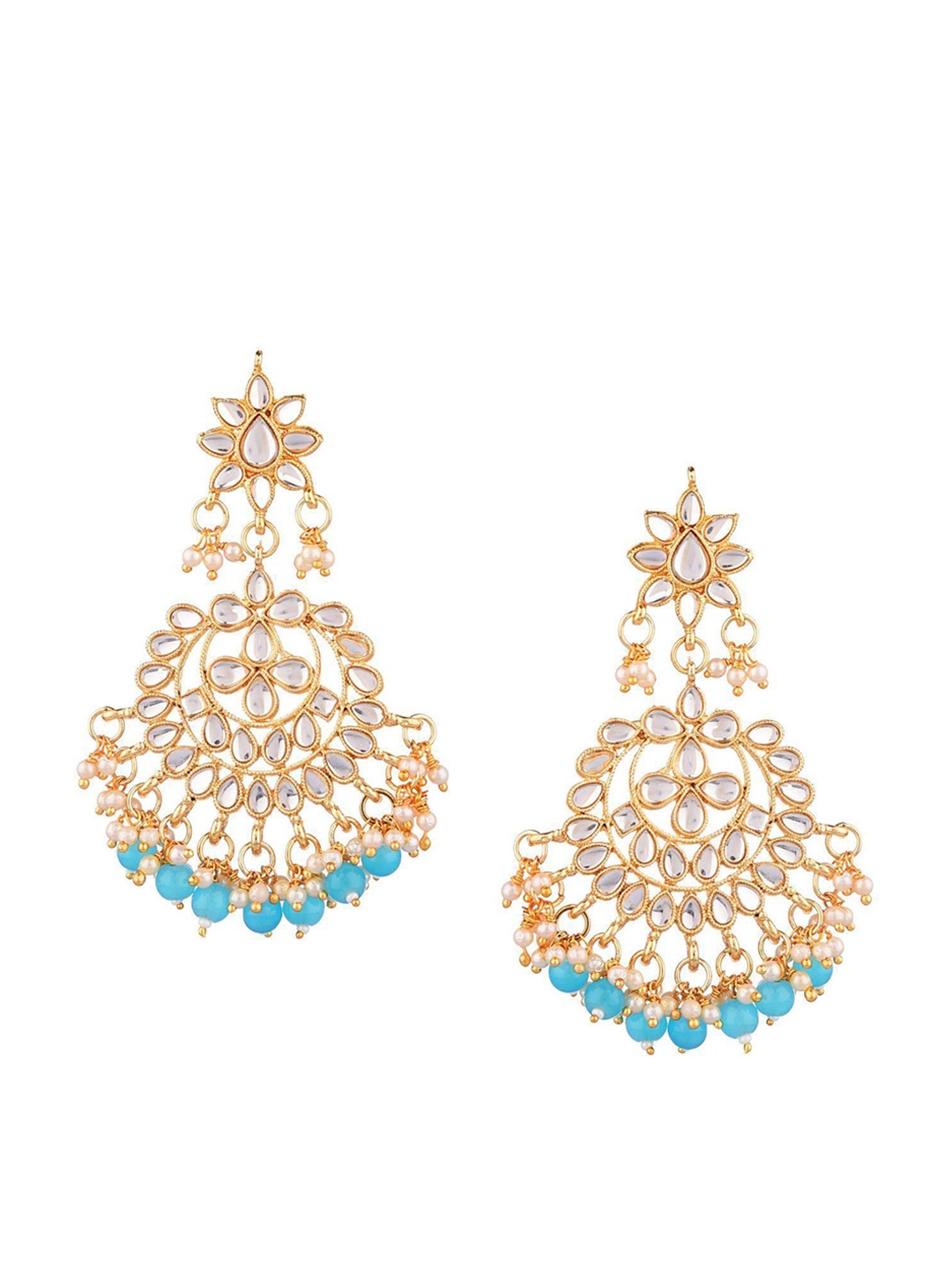 

Efulgenz Blue & Gold-Toned Crescent Shaped Chandbalis Earrings