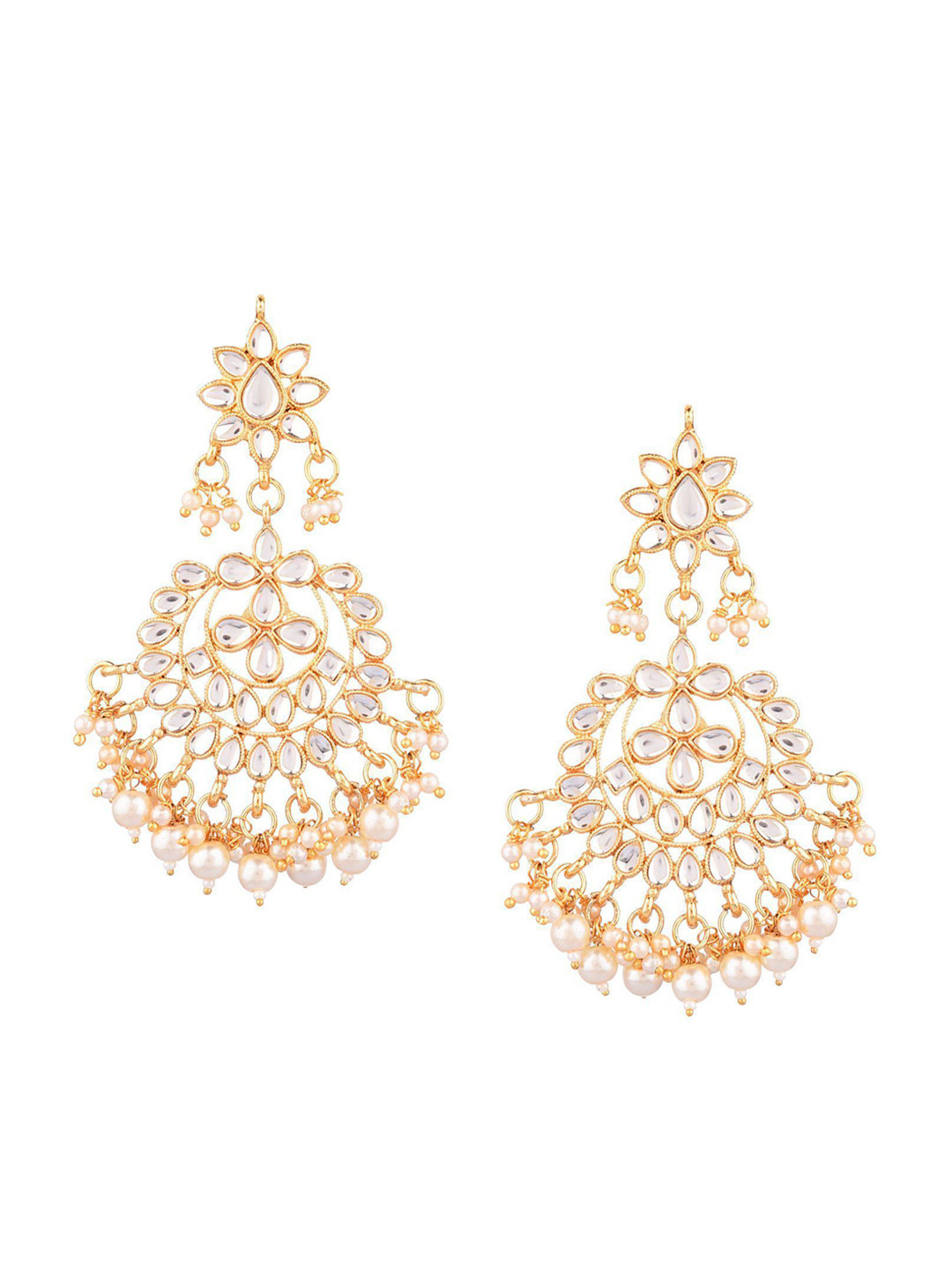 

Efulgenz White & Gold Plated Floral Chandbalis Earrings