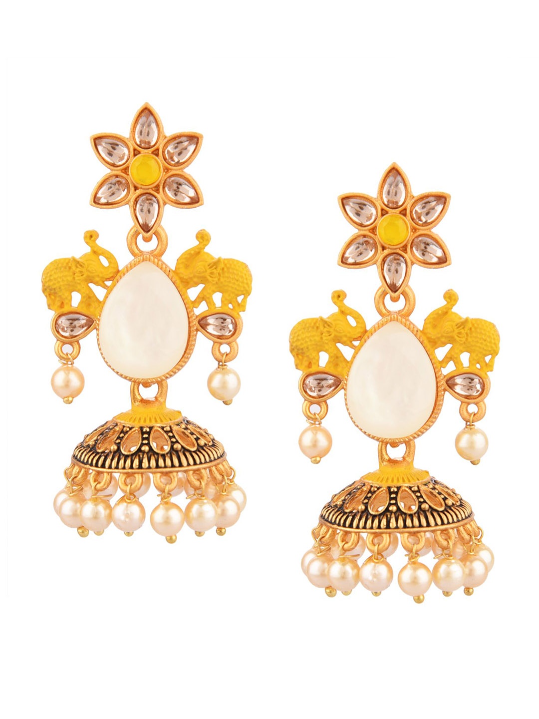 

Efulgenz Yellow designer floral dangling style Jhumkas Earrings