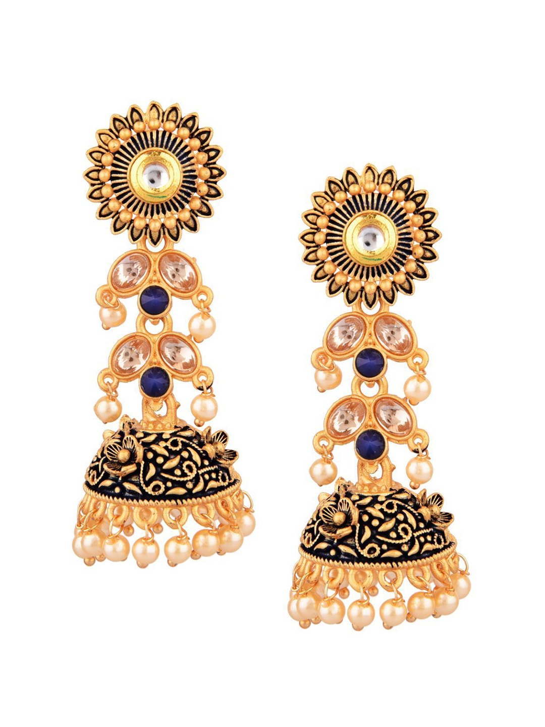 

Efulgenz Women Blue Floral Jhumkas Earrings