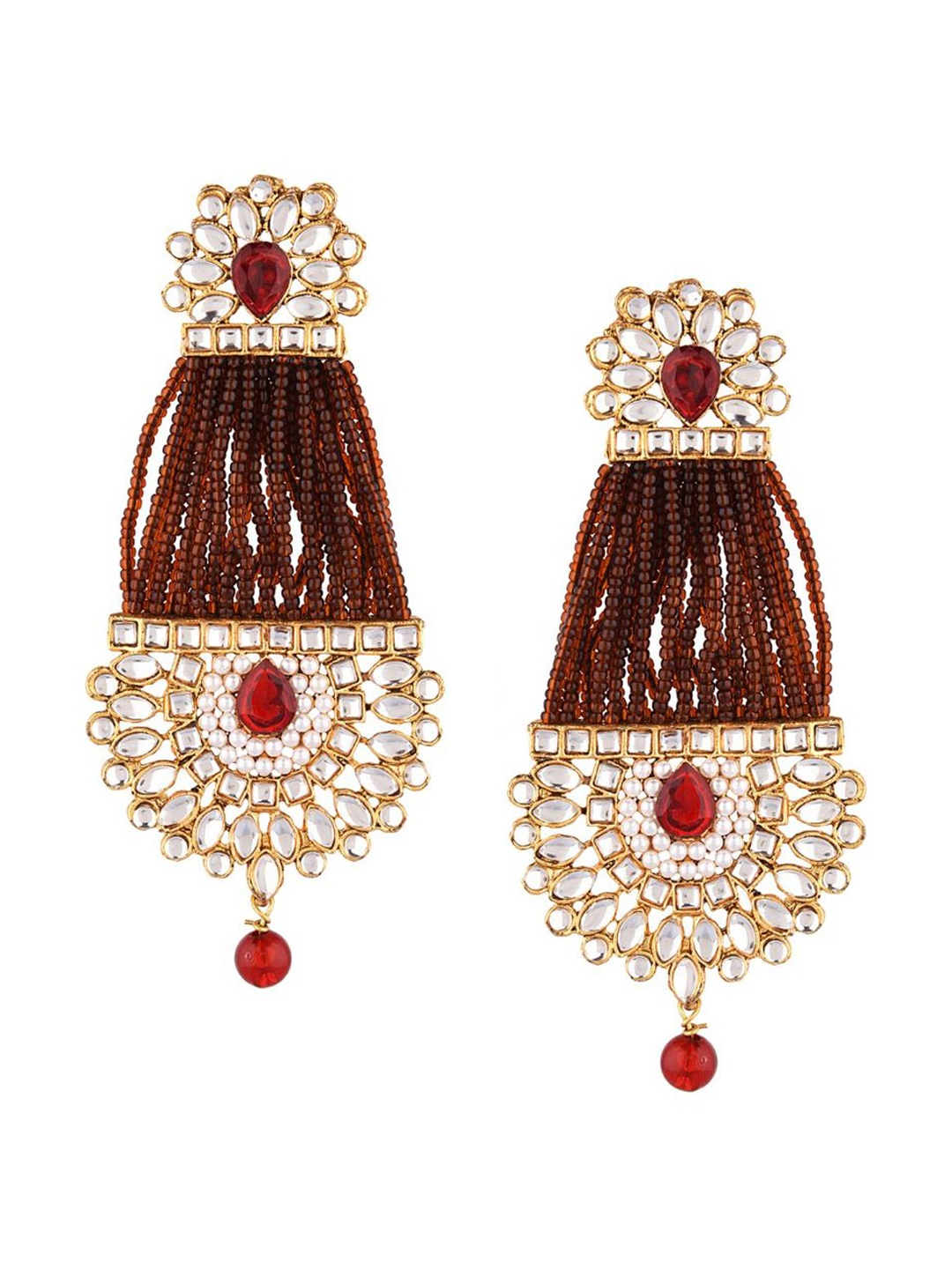 

Efulgenz Brown & Gold-Toned Floral Drop Earrings