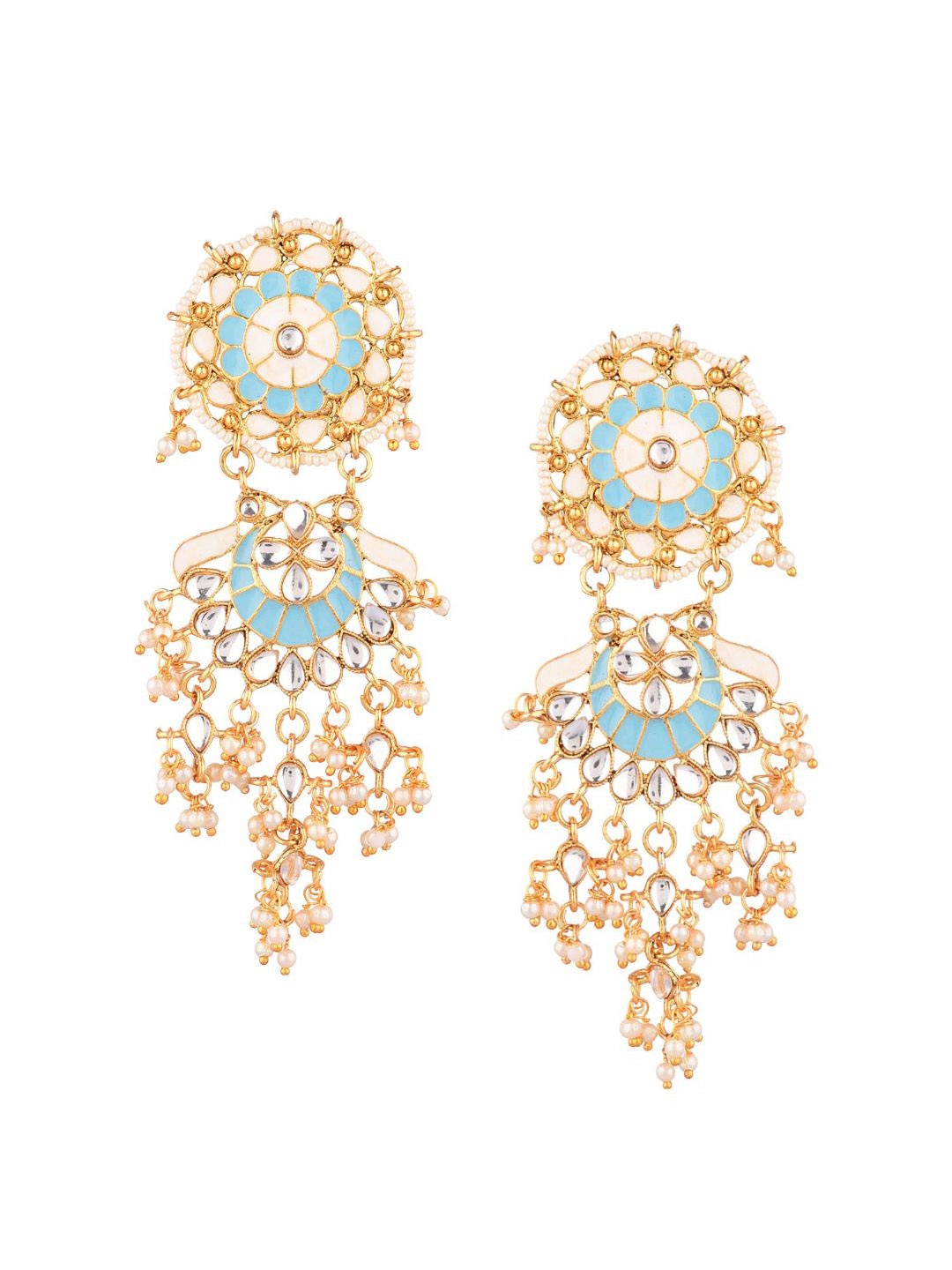 

Efulgenz Blue & Gold-Toned Floral Chandbalis Earrings