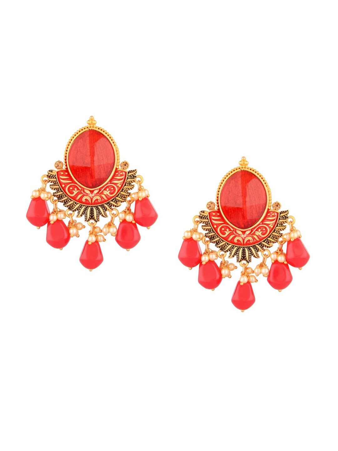 

Efulgenz Red & Gold-Toned Circular Studs Earrings