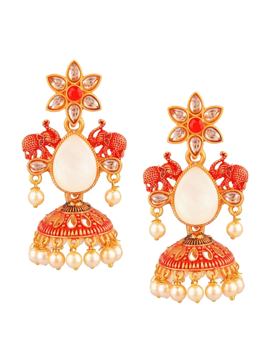 

Efulgenz Red Antique designer floral dangling style Jhumka Earrings