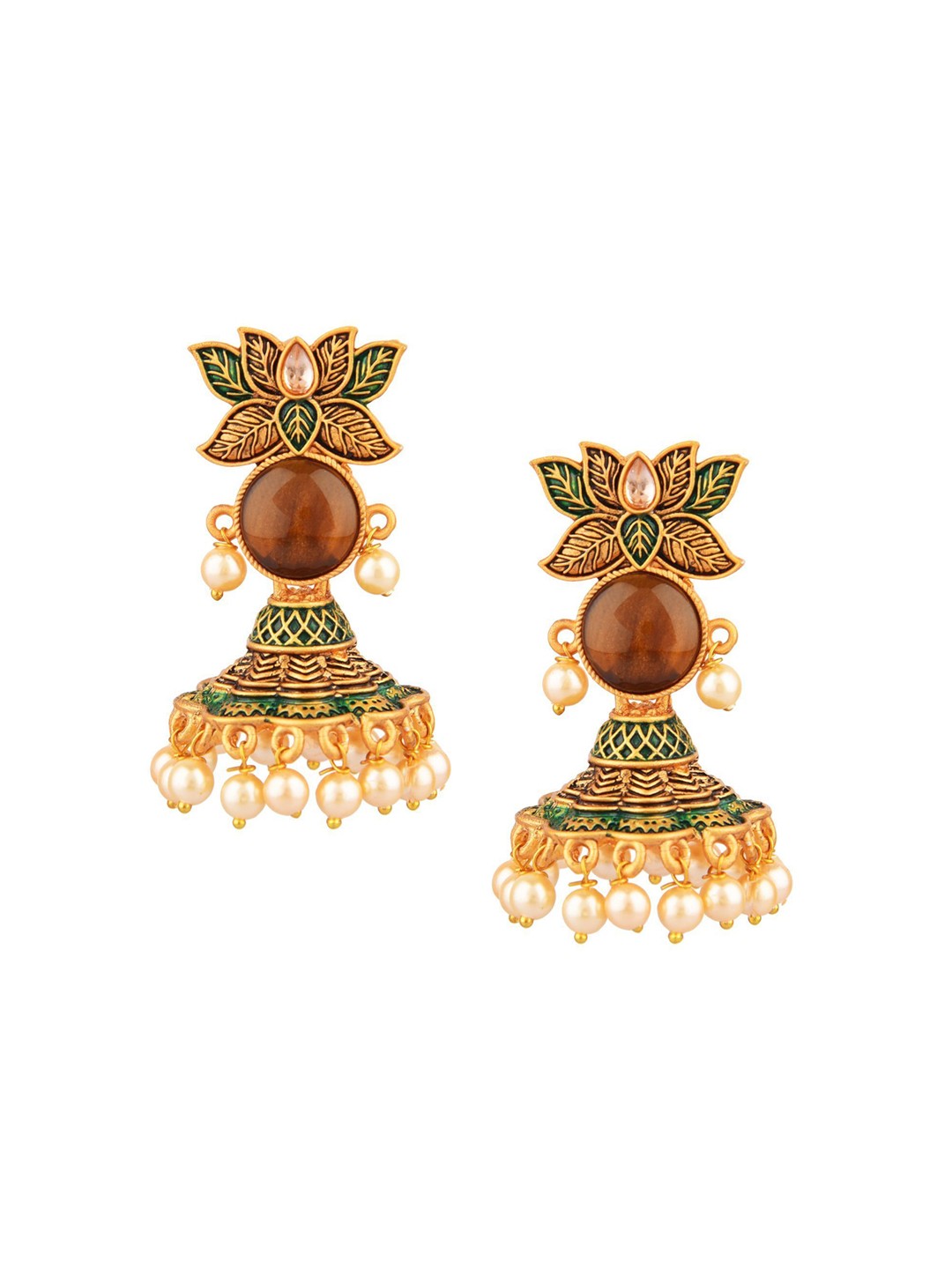 

Efulgenz Green & Brown Floral Jhumkas Earrings