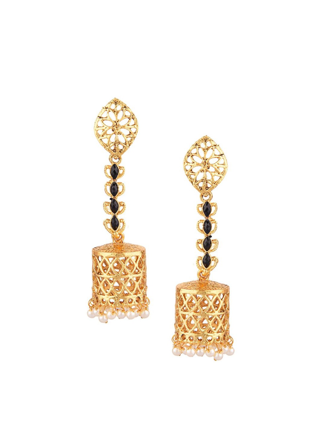 

Efulgenz Gold-Toned & Black enameled Classic Drop Earrings