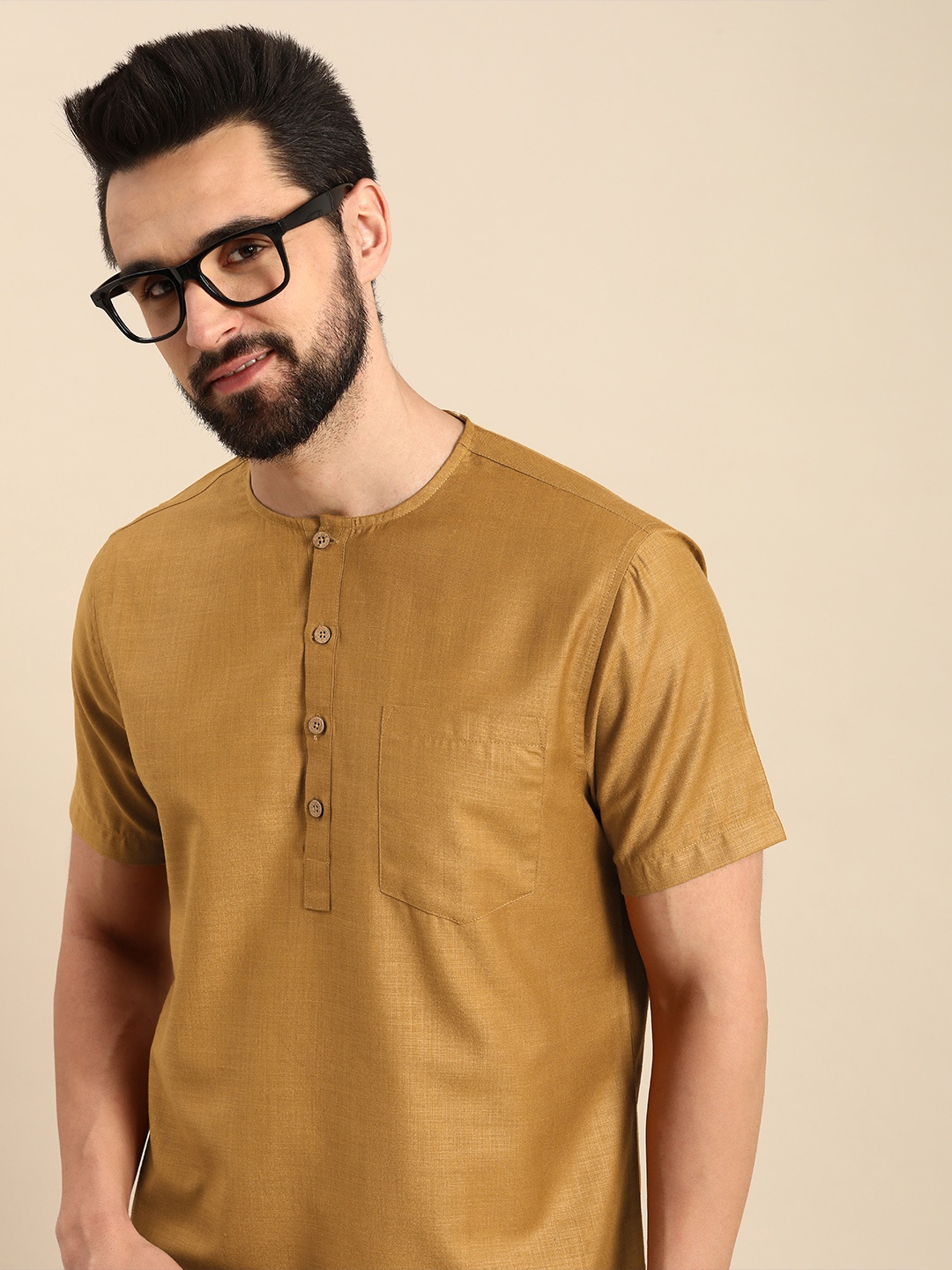 

Anouk Men Mustard Yellow Solid Straight Kurta