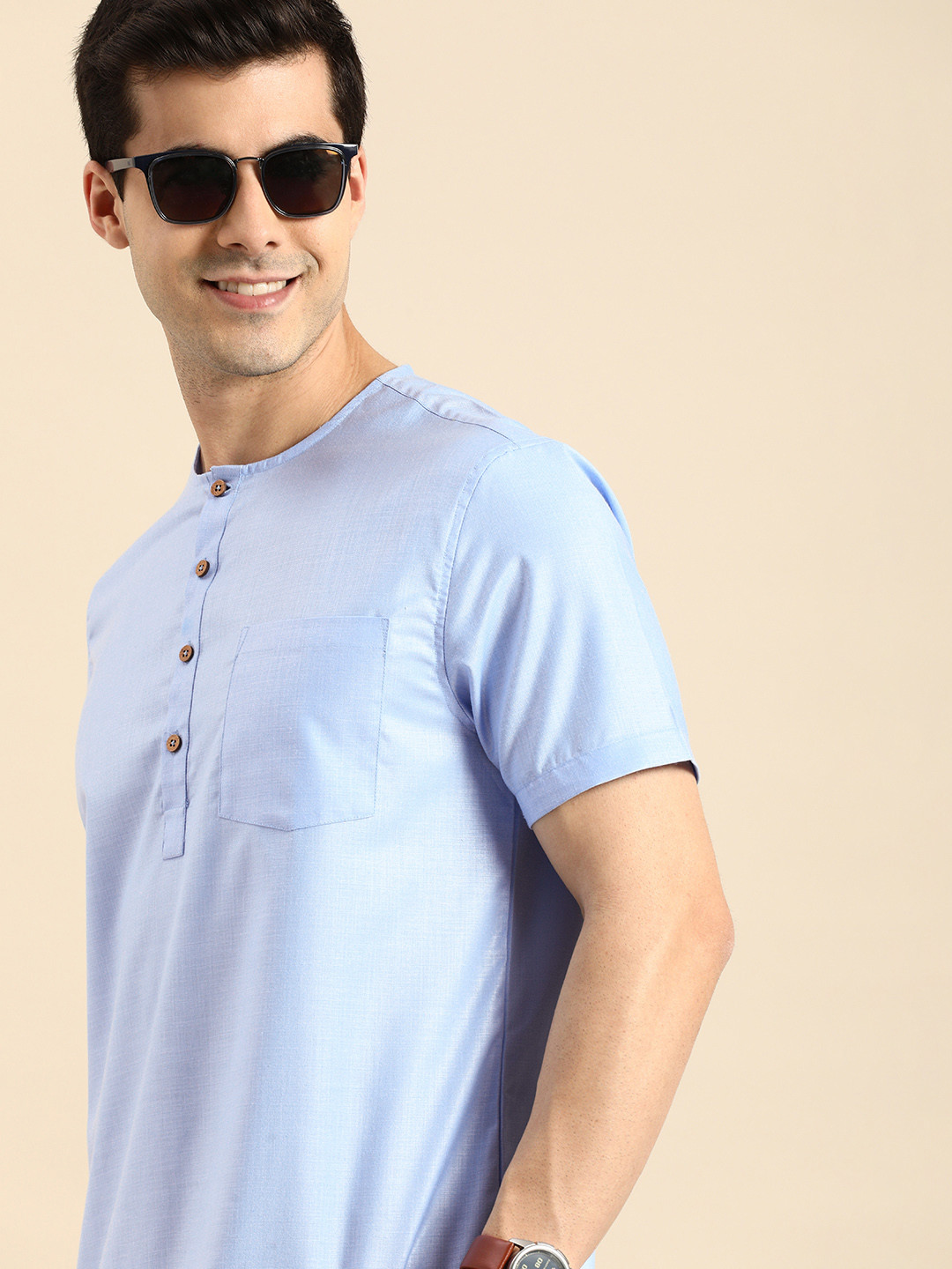 

Anouk Men Blue Solid Straight Kurta