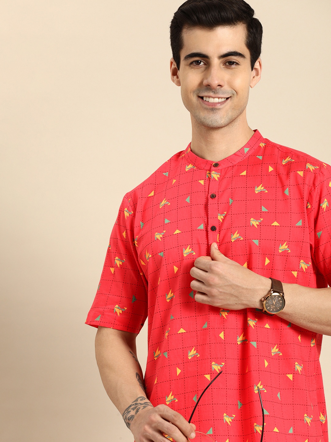 

Anouk Men Multicoloured Geometric Printed Kurta, Multi