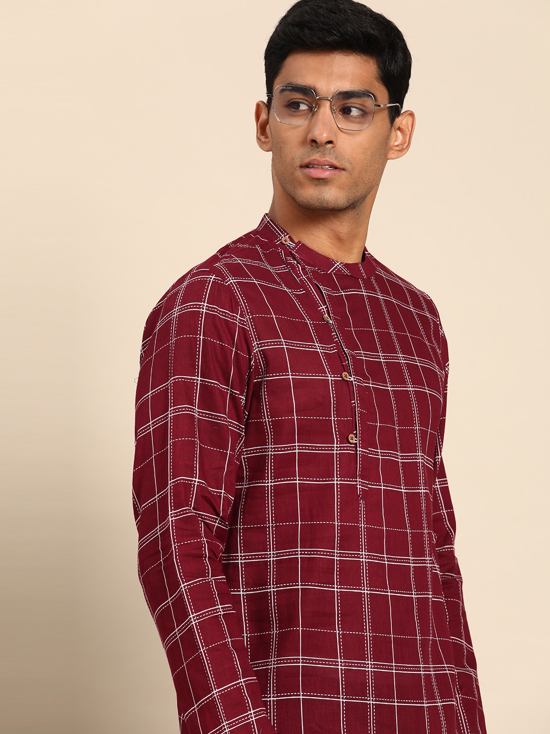 

Anouk Men Checked Pure Cotton Kurta, Maroon