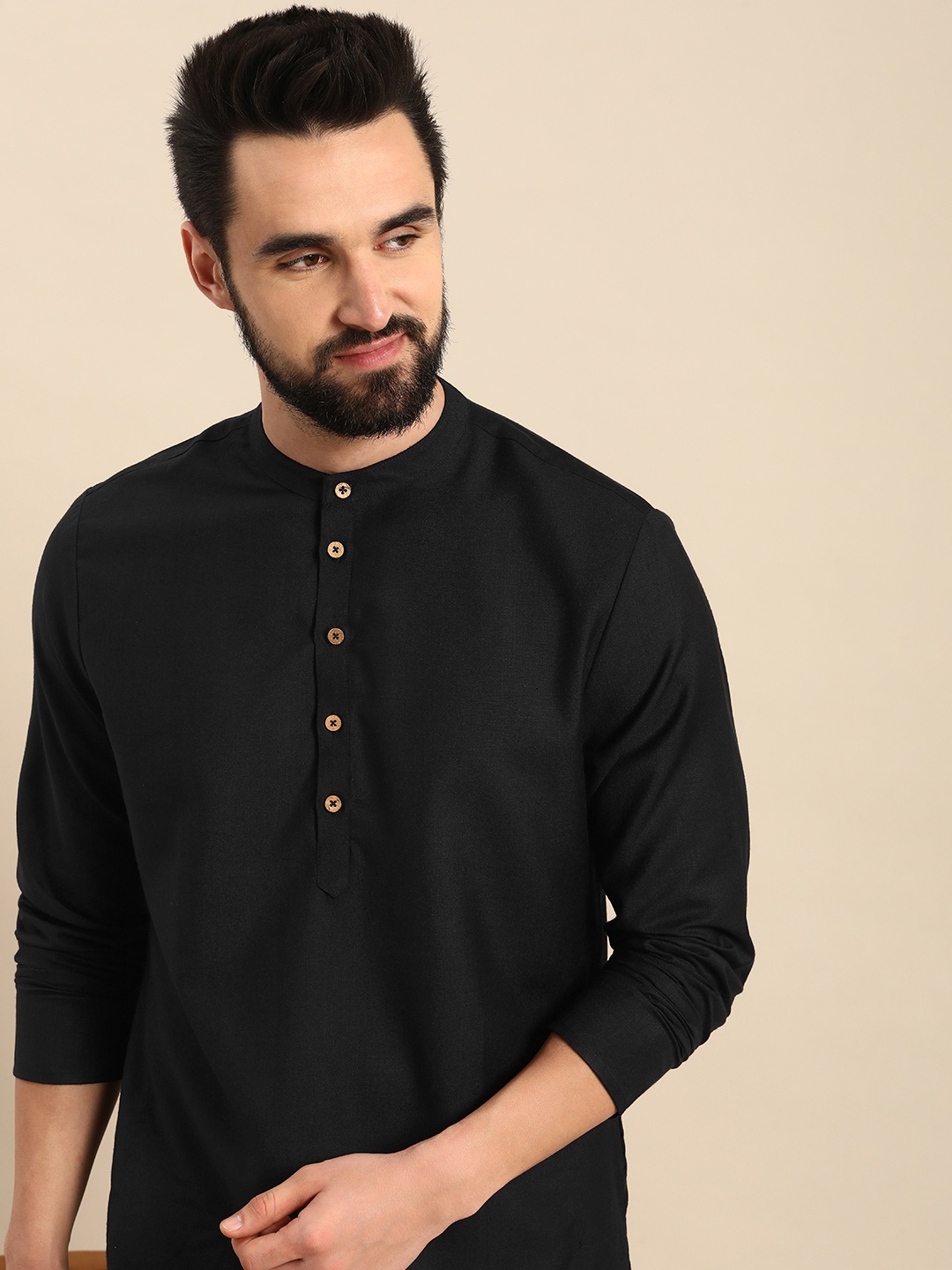 

Anouk Men Black Solid Staright Kurta