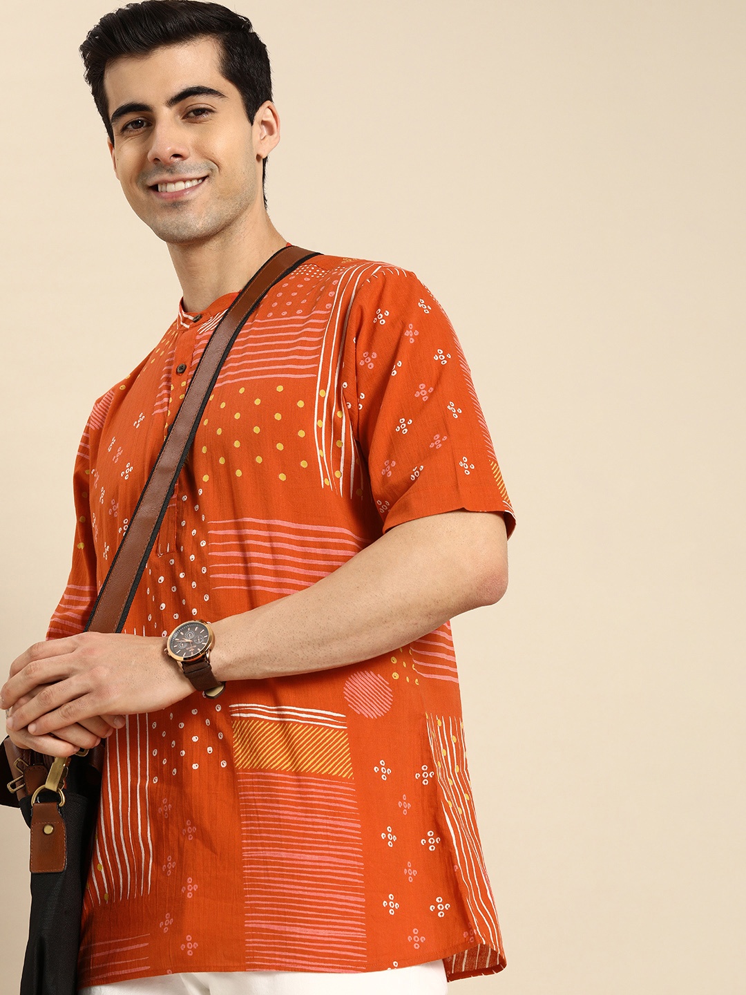 

Anouk Men Orange & White Ethnic Motifs Printed Kurta