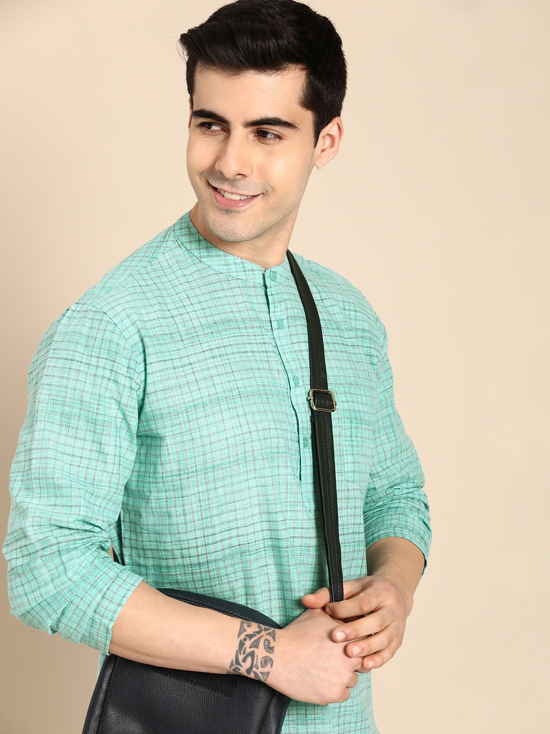 

Anouk Men Green Checked Pure Cotton Kurta