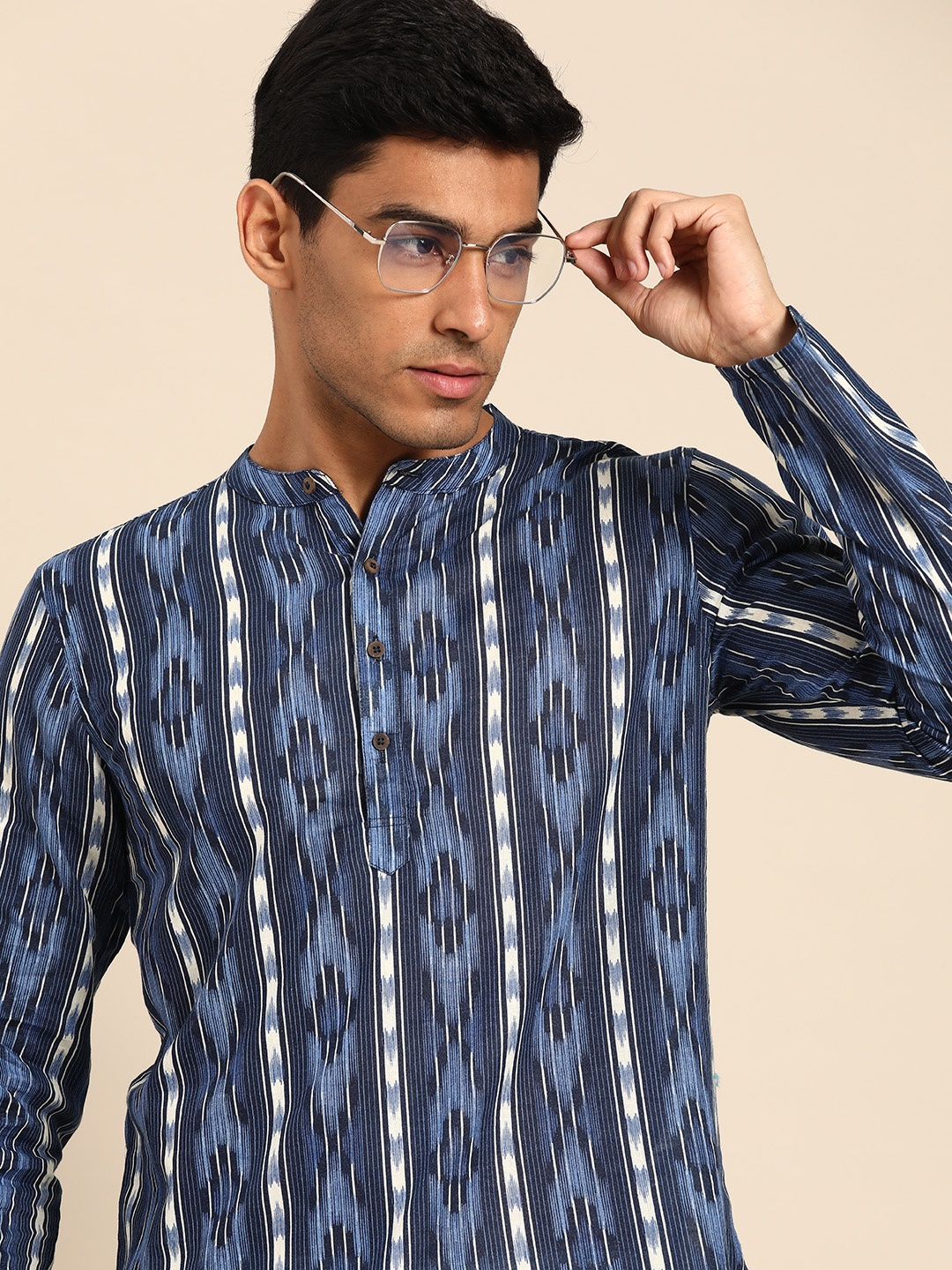 

Anouk Men Striped Pure Cotton Kurta, Blue
