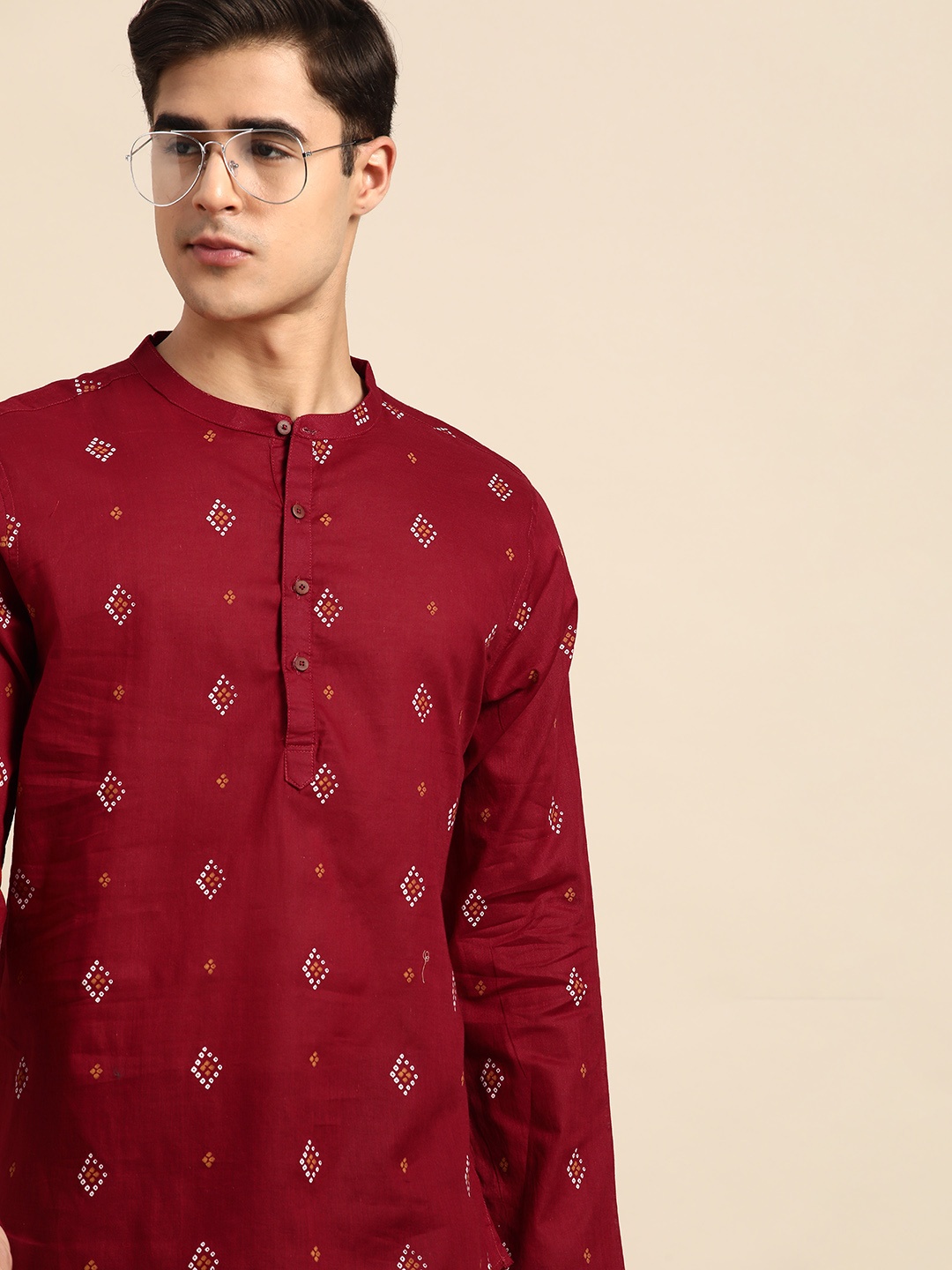 

Anouk Men Pure Cotton Bandhani Printed Kurta, Maroon