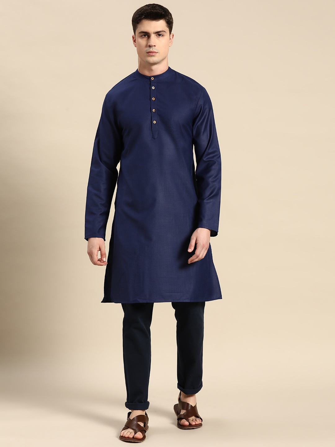 

Anouk Men Solid Kurta, Navy blue