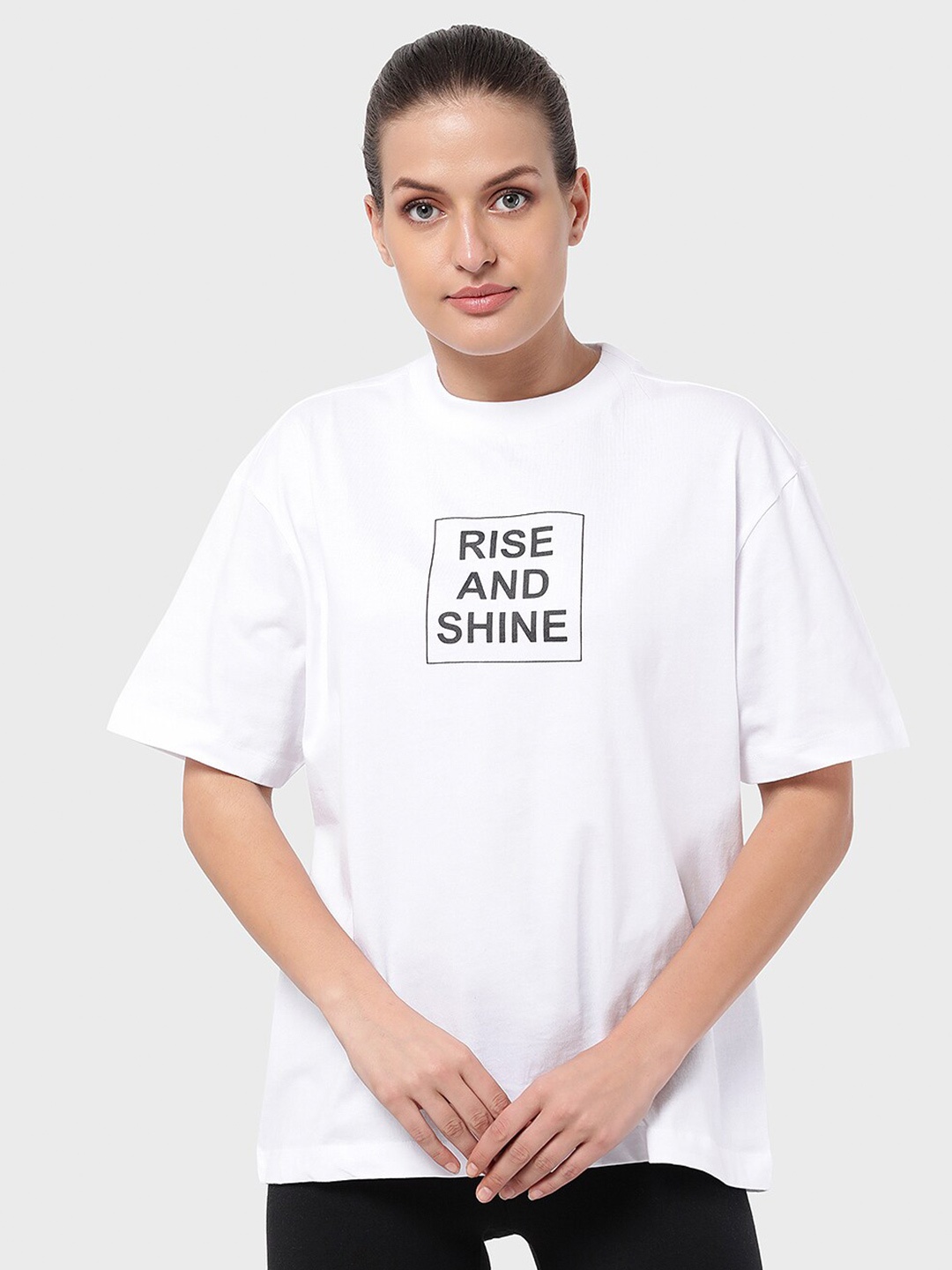 

R&B Women White Typography Printed Oversized T-shirt