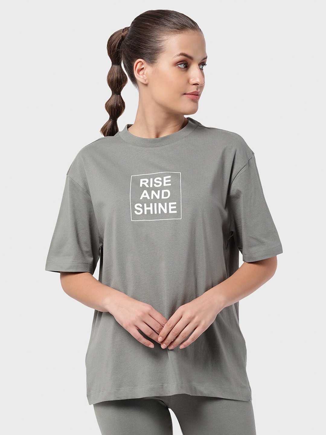 

R&B Women Olive Green Typography T-shirt