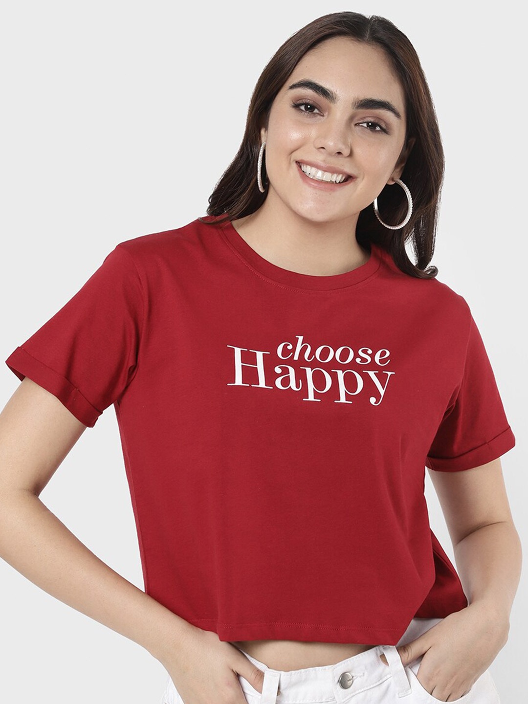 

R&B Women Burgundy Typography Printed T-shirt