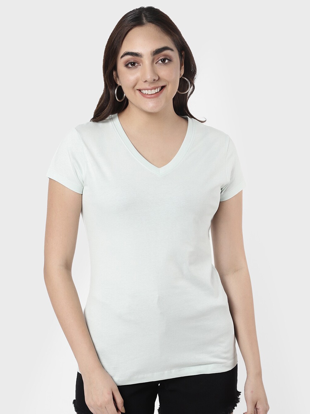 

R&B Women Blue V-Neck T-shirt