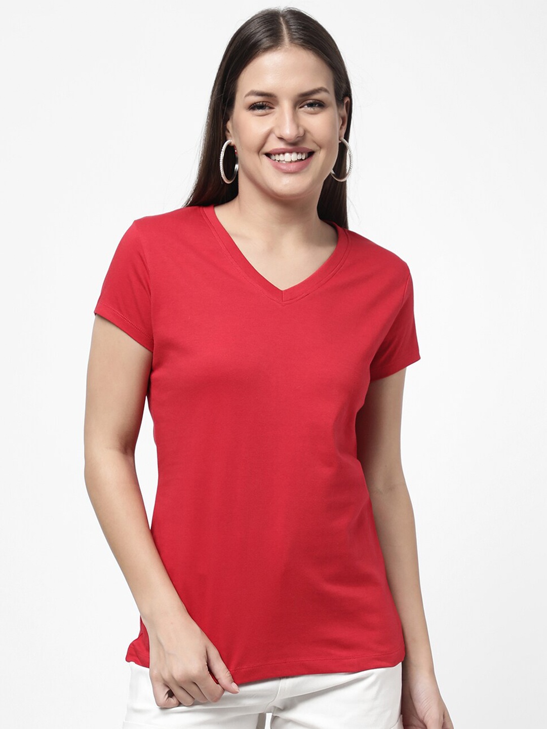 

R&B Women Red V-Neck T-shirt