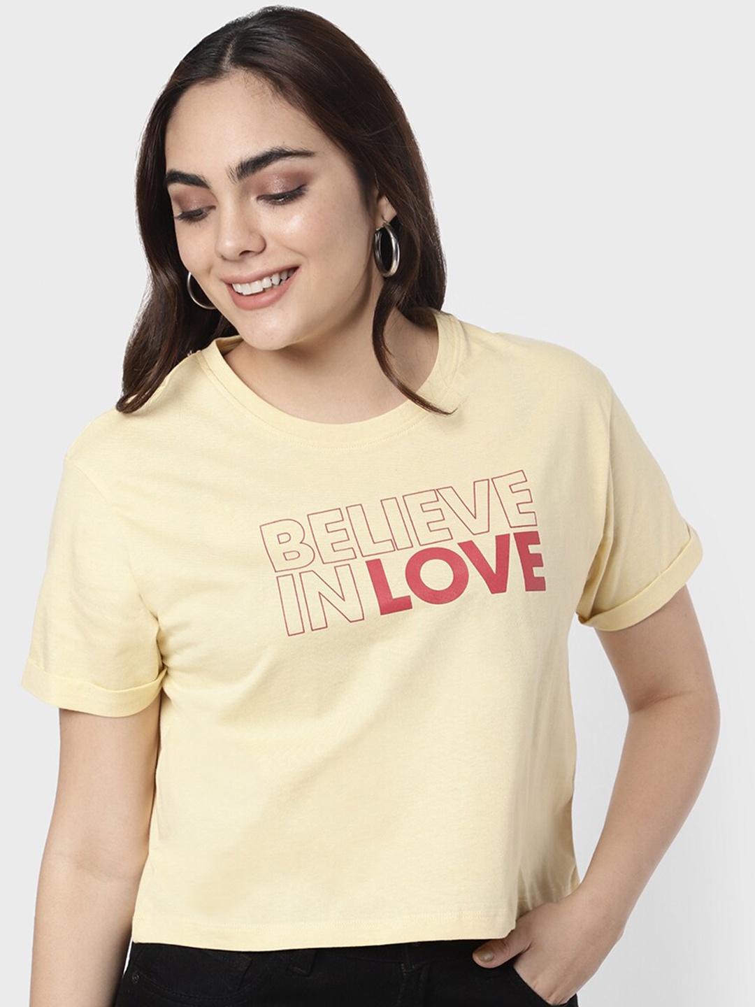 

R&B Women Yellow Typography Printed T-shirt