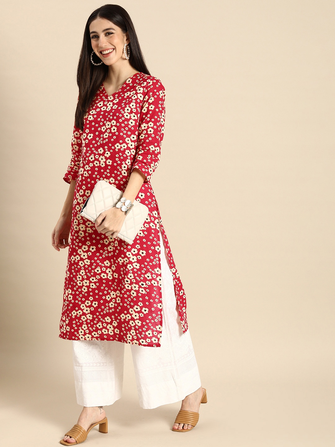 

Anouk Women Red & Yellow Floral Printed Kurta